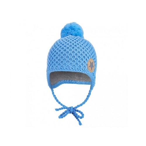 Pletená čiapka Honeycomb Little Angel na uväzovanie - modrá